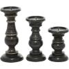 imageDeco 79 Mango Wood Decorative Candle Holder Distressed Turned Pillar Candle Stand Set of 3 Candlestick Holder 6quot 8quot 10quotH BlackBlack