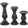 imageDeco 79 Mango Wood Decorative Candle Holder Distressed Turned Pillar Candle Stand Set of 3 Candlestick Holder 6quot 8quot 10quotH BlackBlack