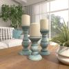 imageDeco 79 Mango Wood Decorative Candle Holder Distressed Turned Pillar Candle Stand Set of 3 Candlestick Holder 6quot 8quot 10quotH BlackLight Blue