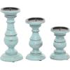 imageDeco 79 Mango Wood Decorative Candle Holder Distressed Turned Pillar Candle Stand Set of 3 Candlestick Holder 6quot 8quot 10quotH BlackLight Blue