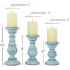 imageDeco 79 Mango Wood Decorative Candle Holder Distressed Turned Pillar Candle Stand Set of 3 Candlestick Holder 6quot 8quot 10quotH BlackLight Blue