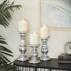 imageDeco 79 Mango Wood Decorative Candle Holder Distressed Turned Pillar Candle Stand Set of 3 Candlestick Holder 6quot 8quot 10quotH BlackSilver
