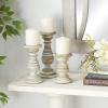 imageDeco 79 Mango Wood Decorative Candle Holder Distressed Turned Pillar Candle Stand Set of 3 Candlestick Holder 6quot 8quot 10quotH BlackWhite