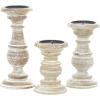 imageDeco 79 Mango Wood Decorative Candle Holder Distressed Turned Pillar Candle Stand Set of 3 Candlestick Holder 6quot 8quot 10quotH BlackWhite