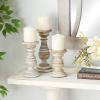 imageDeco 79 Mango Wood Decorative Candle Holder Distressed Turned Pillar Candle Stand Set of 3 Candlestick Holder 6quot 8quot 10quotH BlackWhite