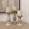 imageDeco 79 Mango Wood Decorative Candle Holder Distressed Turned Pillar Candle Stand Set of 3 Candlestick Holder 6quot 8quot 10quotH BlackWhite