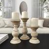 imageDeco 79 Mango Wood Decorative Candle Holder Distressed Turned Pillar Candle Stand Set of 3 Candlestick Holder 6quot 8quot 10quotH BlackWhite