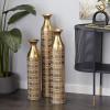 imageDeco 79 Metal Decorative Vase Tall Distressed Metallic Centerpiece Vases with Etched Grid Patterns Set of 3 Vases for Home Decoration 35quot 30quot 25quotH GoldGold