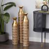 imageDeco 79 Metal Decorative Vase Tall Distressed Metallic Centerpiece Vases with Etched Grid Patterns Set of 3 Vases for Home Decoration 35quot 30quot 25quotH GoldGold