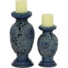 imageDeco 79 Polystone Decorative Candle Holder Tall Standing Candle Stand Candlestick Holder 8quot x 8quot x 22quot GoldBlue