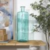 imageDeco 79 Recycled Glass Handmade Spanish Vase with Wrapped Rattan Neck Detail 6quot x 6quot x 18quot ClearTeal