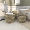 imageDeco 79 Seagrass Handmade Decorative and Functional Storage Basket Two Toned Basket Organizer with Handles Set of 3 Basket for Storage 14quot 17quot 19quotH BeigeLight Brown