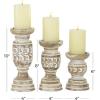 imageDeco 79 Wood Handmade Candle Holder with Carved Designs Set of 3 6quot 8quot 10quotH Beige