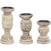 imageDeco 79 Wood Handmade Candle Holder with Carved Designs Set of 3 6quot 8quot 10quotH Beige
