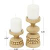 imageThe Novogratz Wood Decorative Candle Holder Beaded Pillar Candle Stand Set of 2 Candlestick Holder 8quot 4quotH BrownBrown