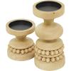imageThe Novogratz Wood Decorative Candle Holder Beaded Pillar Candle Stand Set of 2 Candlestick Holder 8quot 4quotH BrownBrown