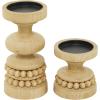 imageThe Novogratz Wood Decorative Candle Holder Beaded Pillar Candle Stand Set of 2 Candlestick Holder 8quot 4quotH BrownBrown