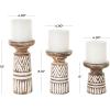 imageThe Novogratz Wood Decorative Candle Holder Beaded Pillar Candle Stand Set of 2 Candlestick Holder 8quot 4quotH BrownWhite