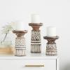 imageThe Novogratz Wood Decorative Candle Holder Beaded Pillar Candle Stand Set of 2 Candlestick Holder 8quot 4quotH BrownWhite