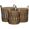 imageDeco 79 Banana Leaf Handmade Decorative and Functional Storage Basket String Detail Basket Organizer with Handles Set of 3 Basket for Storage 20quot 19quot 17quotH Brown