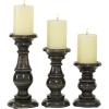 imageDeco 79 Mango Wood Decorative Candle Holder Distressed Turned Pillar Candle Stand Set of 3 Candlestick Holder 6quot 8quot 10quotH BlackBlack