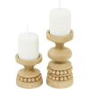imageThe Novogratz Wood Decorative Candle Holder Beaded Pillar Candle Stand Set of 2 Candlestick Holder 8quot 4quotH BrownBrown
