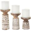 imageThe Novogratz Wood Decorative Candle Holder Beaded Pillar Candle Stand Set of 2 Candlestick Holder 8quot 4quotH BrownWhite