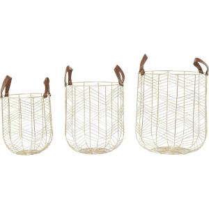 imageCosmoLiving by Cosmopolitan Metal Round Storage Basket with Faux Leather Handles Set of 3 16quot 14quot 12quotH GoldGold