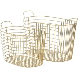 imageCosmoLiving by Cosmopolitan Metal Storage Basket with Handles Set of 2 20quot 17quotW Gold