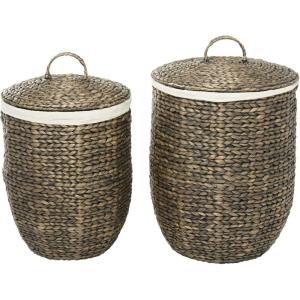 imageCosmoLiving by Cosmopolitan Seagrass Handmade Storage Basket with Liner and Matching Tops Set of 2 23quot 25quotH Light BrownDark Brown