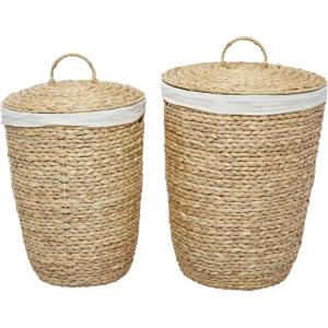 imageCosmoLiving by Cosmopolitan Seagrass Handmade Storage Basket with Liner and Matching Tops Set of 2 23quot 25quotH Light BrownLight Brown