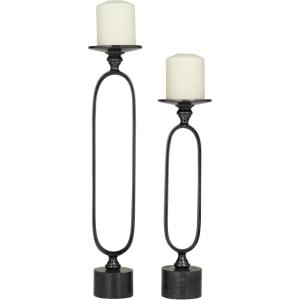 imageDeco 79 Aluminum Paper Clip Pillar Candle Holder with Marble Base Set of 2 15quot 19quotH Black