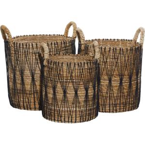 imageDeco 79 Banana Leaf Handmade Decorative and Functional Storage Basket String Detail Basket Organizer with Handles Set of 3 Basket for Storage 20quot 19quot 17quotH Brown