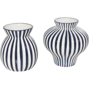 imageDeco 79 Ceramic Decorative Vase Round Centerpiece Vase with Blue Vertical Stripes Flower Vase for Home Decoration 5quot x 5quot x 11quot WhiteBlue