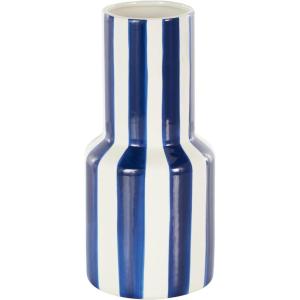 imageDeco 79 Ceramic Decorative Vase Round Centerpiece Vase with Blue Vertical Stripes Flower Vase for Home Decoration 5quot x 5quot x 11quot WhiteWhite