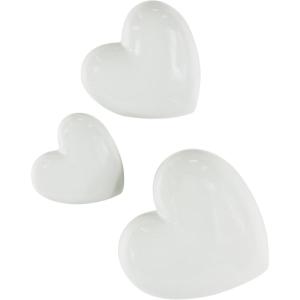 imageDeco 79 Ceramic Heart Home Wall Decor Slanted Wall Sculpture with Varying Sizes Set of 3 Wall Art 10quot 8quot 6quot H GoldWhite