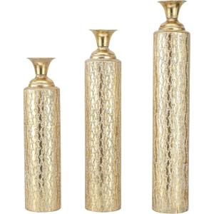 imageDeco 79 Metal Decorative Vase Tall Distressed Metallic Centerpiece Vases with Etched Grid Patterns Set of 3 Vases for Home Decoration 35quot 30quot 25quotH GoldGold