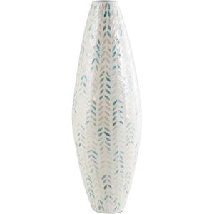 imageDeco 79 Mother of Pearl Shell Handmade Decorative Vase Tall Mosaic Centerpiece Vase with Blue Accents Flower Vase for Home Decoration 10quot x 10quot x 33quot Cream