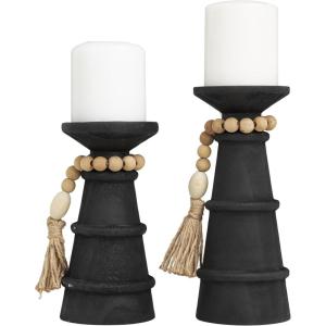 imageDeco 79 Polystone Decorative Candle Holder Tall Standing Candle Stand Candlestick Holder 8quot x 8quot x 22quot GoldBlack