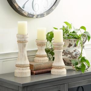 imageDeco 79 Polystone Decorative Candle Holder Tall Standing Candle Stand Candlestick Holder 8quot x 8quot x 22quot GoldCream