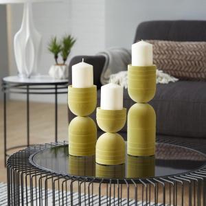 imageDeco 79 Polystone Decorative Candle Holder Tall Standing Candle Stand Candlestick Holder 8quot x 8quot x 22quot GoldYellow