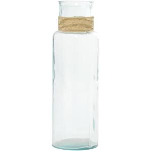 imageDeco 79 Recycled Glass Handmade Spanish Vase with Wrapped Rattan Neck Detail 6quot x 6quot x 18quot ClearClear