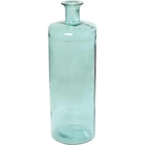 imageDeco 79 Recycled Glass Handmade Spanish Vase with Wrapped Rattan Neck Detail 6quot x 6quot x 18quot ClearTeal