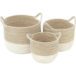 imageDeco 79 Seagrass Handmade Decorative and Functional Storage Basket Two Toned Basket Organizer with Handles Set of 3 Basket for Storage 14quot 17quot 19quotH BeigeBrown