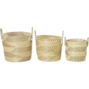 imageDeco 79 Seagrass Handmade Decorative and Functional Storage Basket Two Toned Basket Organizer with Handles Set of 3 Basket for Storage 14quot 17quot 19quotH BeigeLight Brown