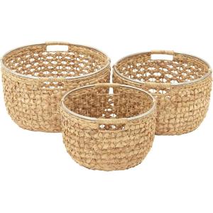 imageDeco 79 Seagrass Handmade Storage Basket with Metal Handles Set of 3 15quot 17quot 19quotW Light Brown151719W