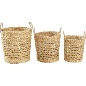 imageDeco 79 Seagrass Handmade Storage Basket with Metal Handles Set of 3 15quot 17quot 19quotW Light Brown21 x 7