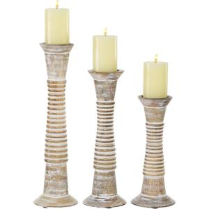 imageDeco 79 Wood Decorative Candle Holder Candle Stand Set of 3 Candlestick Holder 18quot 15quot 12quotH Brown
