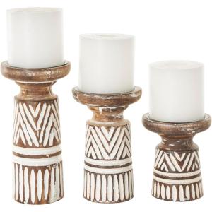 imageThe Novogratz Wood Decorative Candle Holder Beaded Pillar Candle Stand Set of 2 Candlestick Holder 8quot 4quotH BrownWhite
