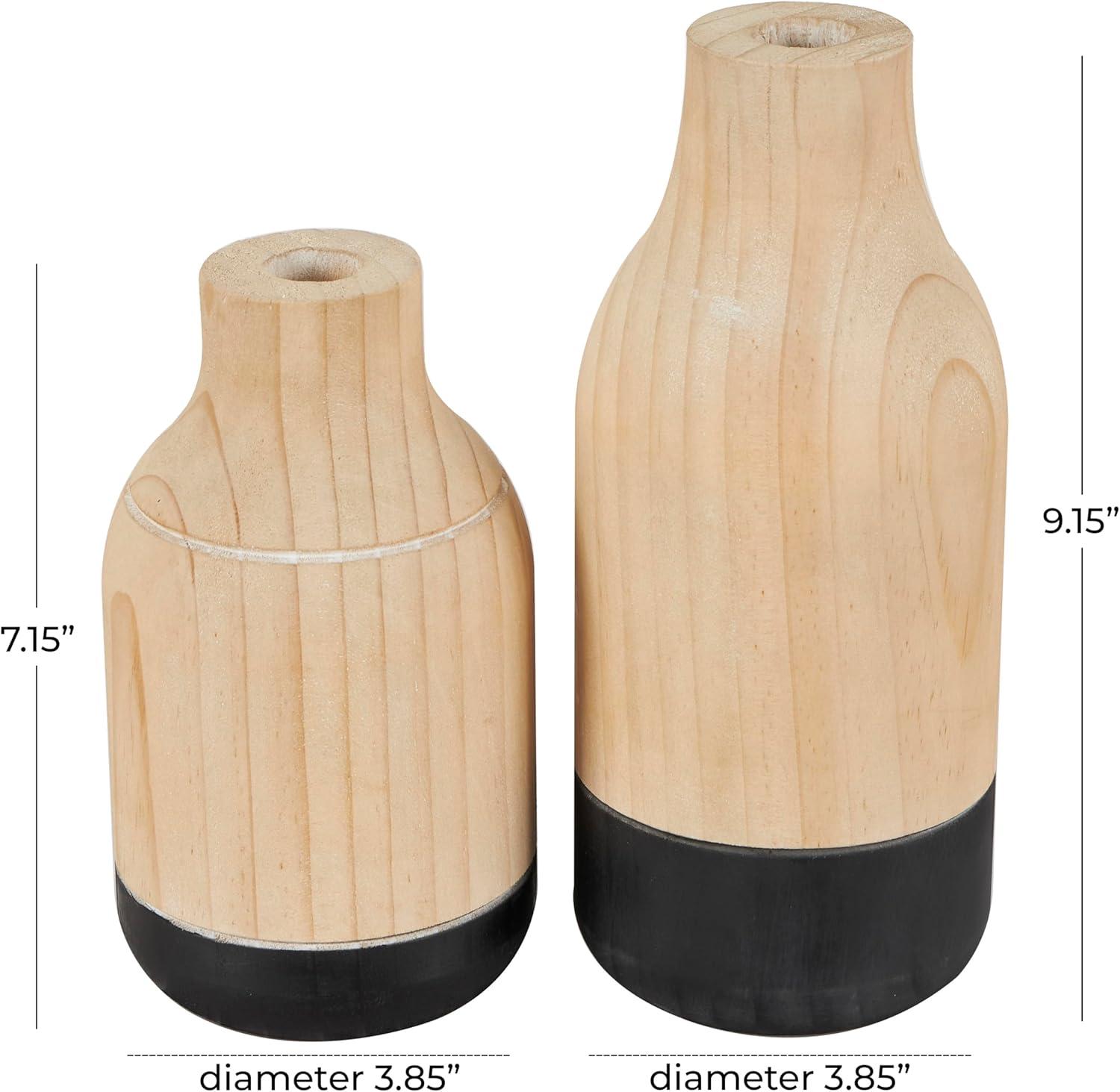 imageDeco 79 Metal Decorative Vase Color Block Centerpiece Vases with Rounded Linear Grooves and Brown Wood Tops Set of 2 Flower Vases for Home Decoration 11quot 10quot H BlackLight Brown